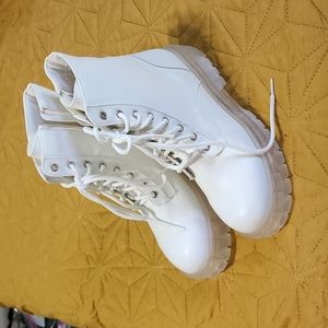 Cute white combat boots with jelly heel